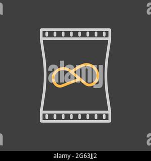 Potato chips bag vector icon on dark background. Fast food sign. Graph symbol for cooking web site and apps design, logo, app, UI Stock Vector