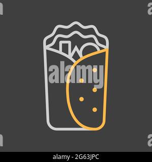 Burrito Wrap vector icon on dark background. Fast food sign. Graph symbol for cooking web site and apps design, logo, app, UI Stock Vector