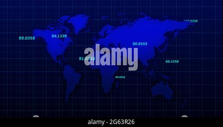 Numbers rising against world map in background Stock Photo - Alamy