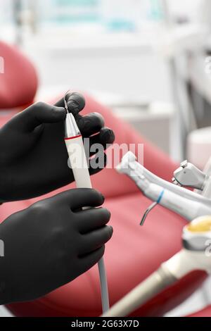Dentist's office: modern equipment and instruments. Treatment in a dental clinic. Close-up. Stock Photo