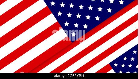 Image of American flag revealing silhouette of Statue of Liberty and rows of stars on blue backg Stock Photo
