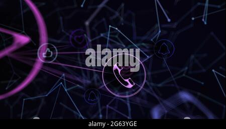 Image of pink and blue light trails on blue background Stock Photo