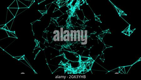 Glowing green network of plexus connections against black background Stock Photo