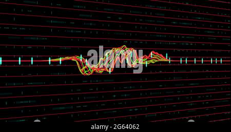 Multicolored graph and red lines against black background Stock Photo