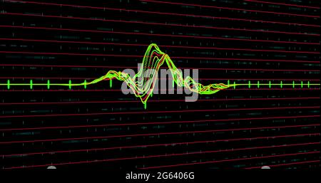 Multicolored graph and red lines against black background Stock Photo