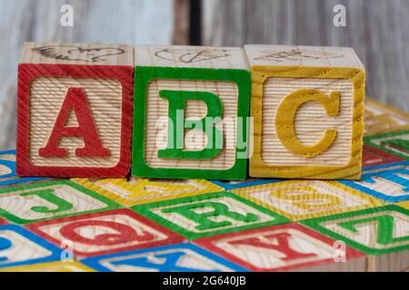 ABC education wood block stack together Stock Photo