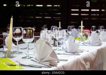 a beautifully set table for the family celebration, birthday or a dream wedding. A beautifully set for any festive occasion. Stock Photo