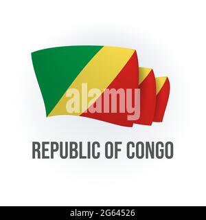 Vector flag of Congo Republic. Congolese waving flag. Vector illustration. Stock Vector