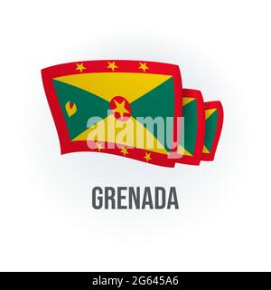 Vector flag of Grenada. Grenadian waving flag. Vector illustration. Stock Vector