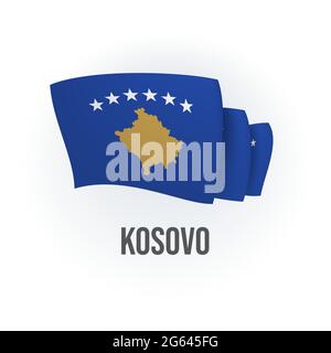 Vector flag of Kosovo. Kosovar waving flag. Vector illustration. Stock Vector