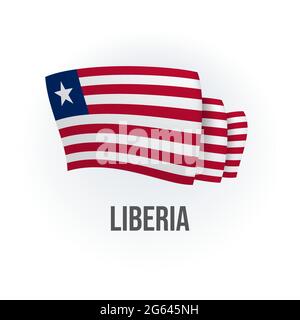 Vector flag of Liberia. Liberian waving flag. Vector illustration. Stock Vector