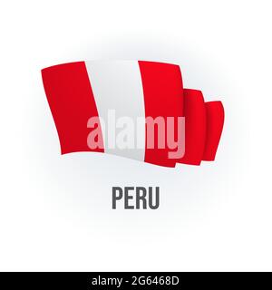 Vector flag of Peru. Peruvian waving flag. Vector illustration. Stock Vector