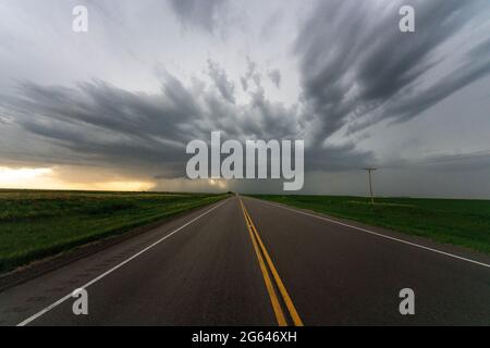 Prairie Storm Clouds in Saskatchewan Canada Rural Stock Photo