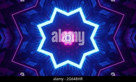 Star shaped tunnel with neon illumination 4K UHD 3D illustration Stock Photo
