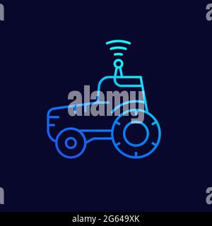 autonomous tractor or agrimotor line vector icon Stock Vector