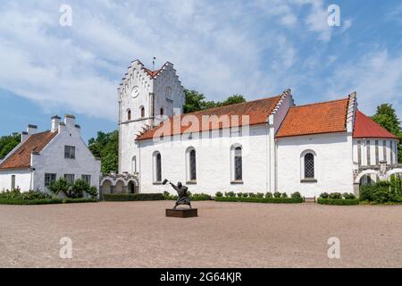 Hoor, Sweden - 19 June, 2021: view of the castle courtyard and church at the historic Bosjokloster nunnery in southern Sweden Stock Photo