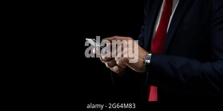 Close up of a man using mobile smart phone. Stock Photo