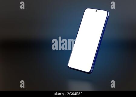 Mobile phone with blank screen on dark background. 3d illustration. Stock Photo