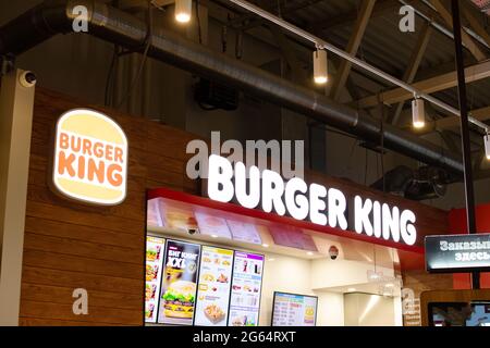 BELARUS, NOVOPOLOTSK - 02 JULE, 2021: Burger King sign close up Stock Photo