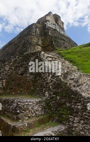 Weathered stone steps lead up to Xunantunich's 'El Castillo.' Stock Photo