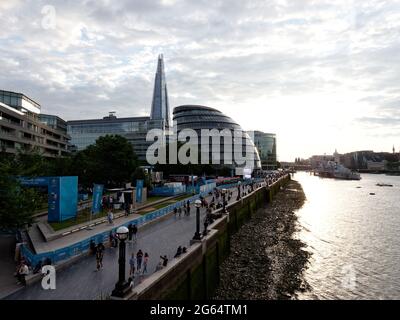 London, Greater London, England - June 26 2021: UEFA Festival London for Euro 2020 takes place on the south bank of the River Thames beside City Hall. Stock Photo