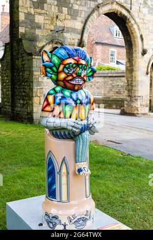 Imprenetrable by Mik Richardson and sponsored by Lincs Archiving Solutions.  Lincoln Imp Trail 2021. Decorated Imps around Lincoln City. 2 July 2021. Stock Photo