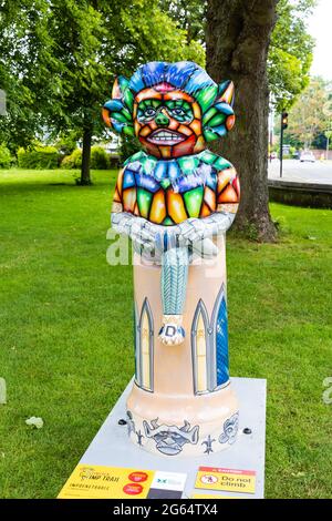 Imprenetrable by Mik Richardson and sponsored by Lincs Archiving Solutions.  Lincoln Imp Trail 2021. Decorated Imps around Lincoln City. 2 July 2021. Stock Photo