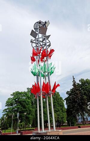 BELARUS, NOVOPOLOTSK - 02 JULE, 2021: Red-green flags of belarus close up Stock Photo