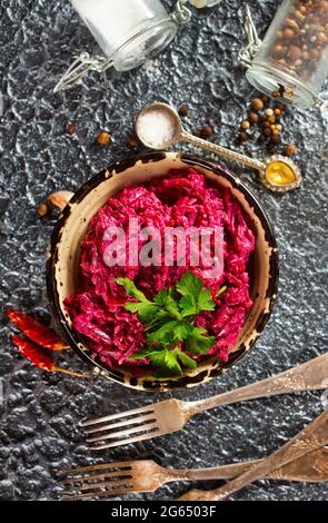 salad from boiled beet with sour cream Stock Photo