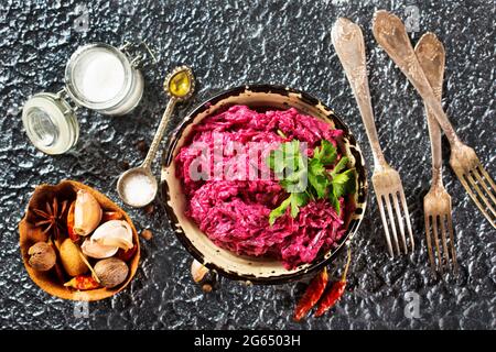 salad from boiled beet with sour cream Stock Photo