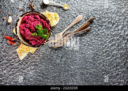 salad from boiled beet with sour cream Stock Photo