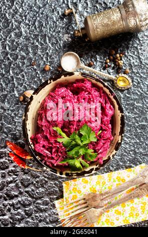 salad from boiled beet with sour cream Stock Photo