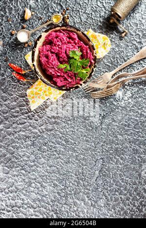 salad from boiled beet with sour cream Stock Photo