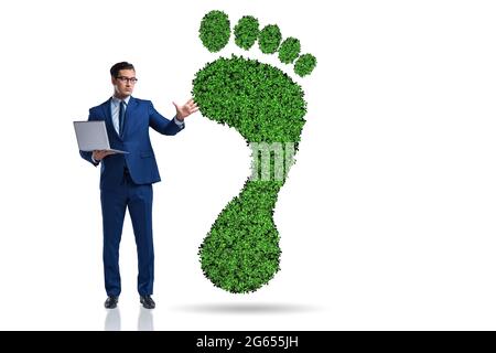 Ecology concept with the green footprint and businessman Stock Photo