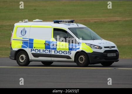SF64 KEU, a Ford Transit Connect van used by the Police Scotland Dog unit, at Prestwick Airport during the visit of US President Donald Trump in 2018. Stock Photo