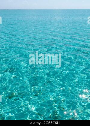 Teal blue water ripples in the Caribbean Sea. Stock Photo