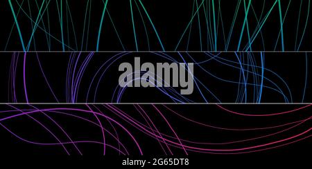 graphic illustration art drawing of colorful line pattern on black background, curve lines, transform from nature shape, line pattern background Stock Vector