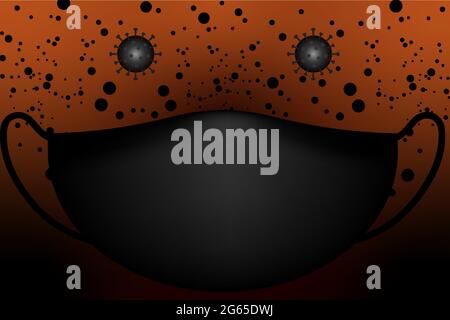 black face mask and black dot graphic pattern on orange background, and graphic symbol of coronavirus, covid-19 Stock Vector