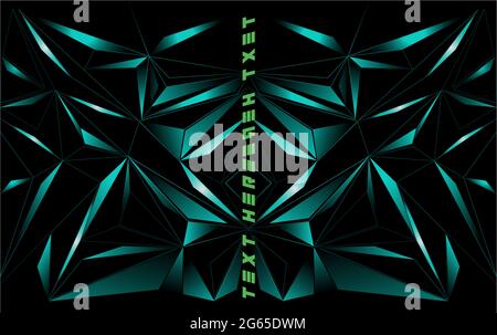 diamond shape reflection with highlight, sparkling, flash light on dark background, with green text here Stock Vector