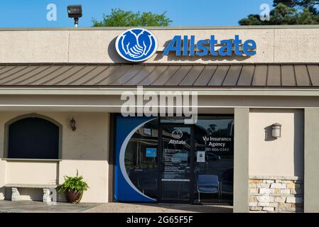 Houston, Texas USA 03-26-2021: Allstate Insurance building exterior in a Houston, TX strip mall. Stock Photo