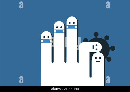 Conceptual illustration of a hand showing okay sign that symbolises the importance of social distancing and wearing mask Stock Vector