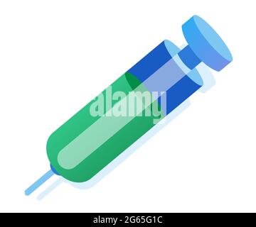 icon of syringe needle disposable injection tools medical for vaccination drug medication symbol green and blue object Stock Vector