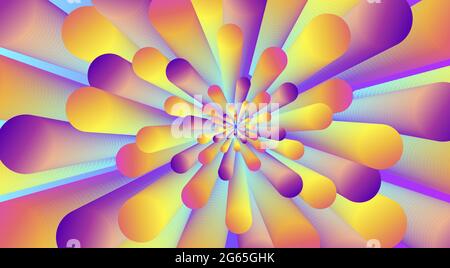 Abstract background with bright colorful 3d burst illustration, straight tube shapes top view, modern art cover Stock Vector