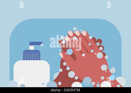 Soap dispenser and washing hands . Hygiene concept Stock Vector