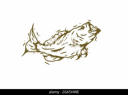 Big bass fish illustration drawing design Stock Vector