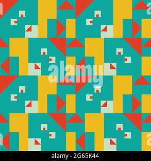 Seamless vector pattern with geometrical animal head on bright yellow background. Simple square bunny wallpaper design for children. Stock Vector