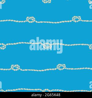 Seamless vector pattern with rope knot on blue background. Simple horizontal cord wallpaper design. Decorative string fashion textile. Stock Vector