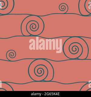 Seamless vector pattern with spiral line on pink background. Simple abstract wallpaper design. Creative art fashion textile texture. Stock Vector