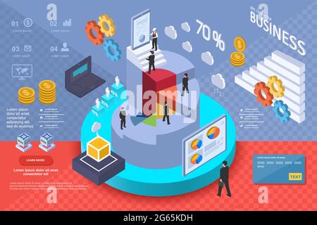 Set of 3D infographics for business, data analysis landing page template charts and analyzing Stock Vector