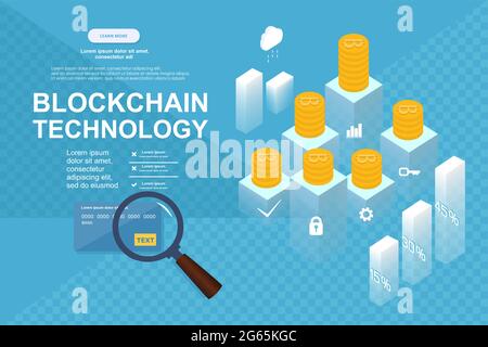 Cryptocurrency and blockchain isometric composition with people, analysts and managers working on crypto start up. Isometric illustration Stock Vector